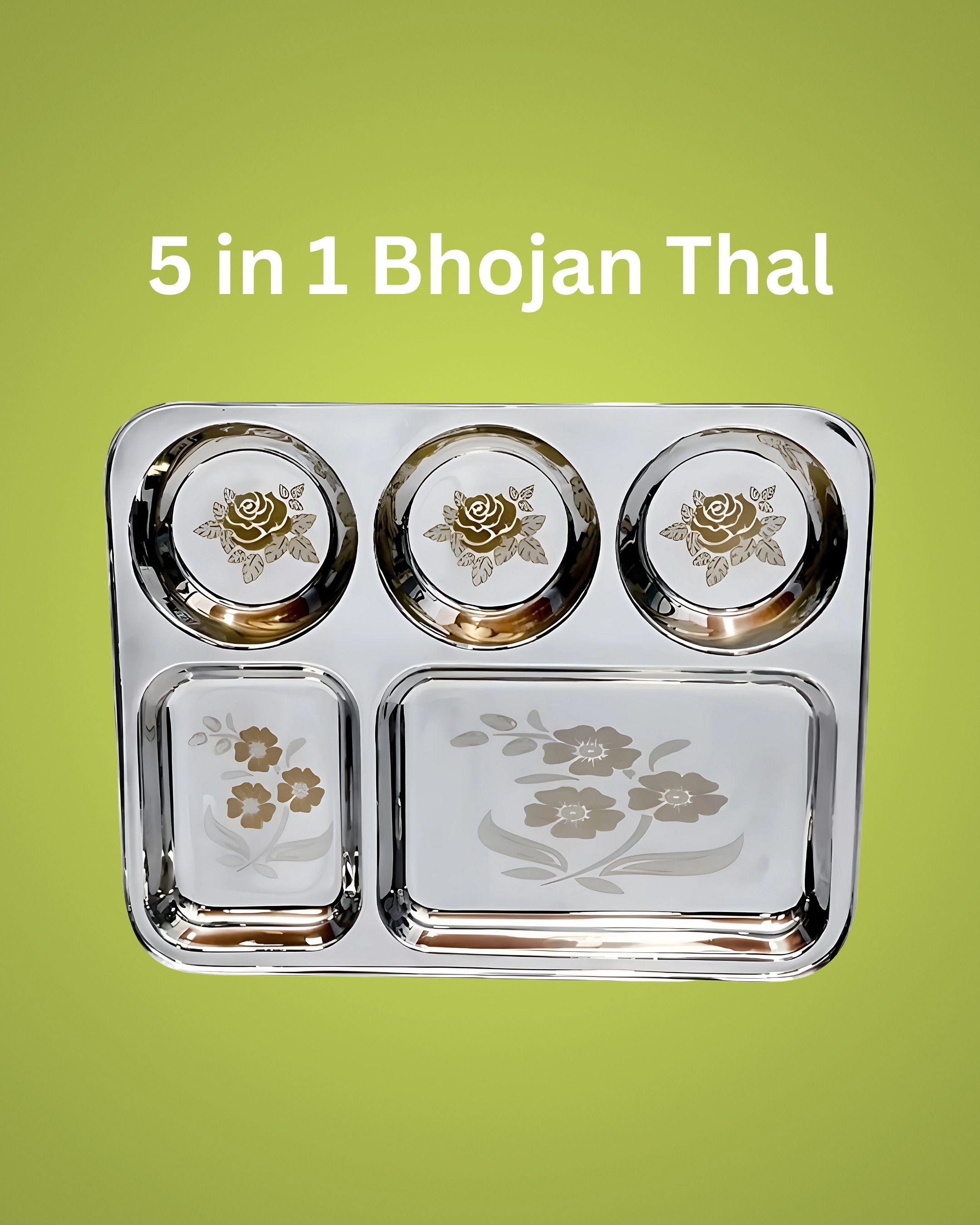 Bhaojan Thal/5 in 1 Thal/stainless steel/Laser Print/1PC/197 Dinner Plate-image-17