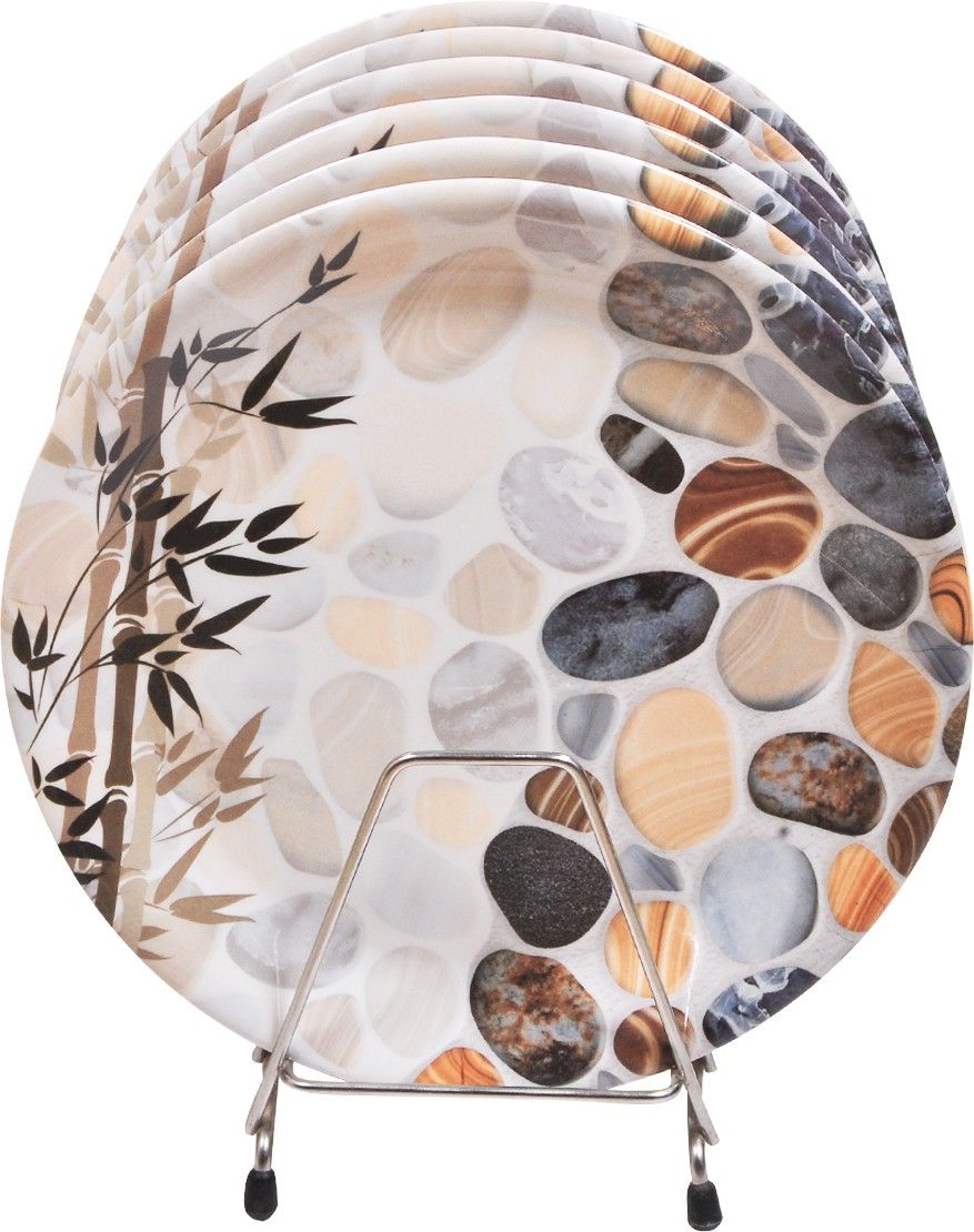 Unbreakable Melamine Round Floral Printed Oval Snacks/Starters Plates Dinner Plates (Set of 6) Sizzler Tray