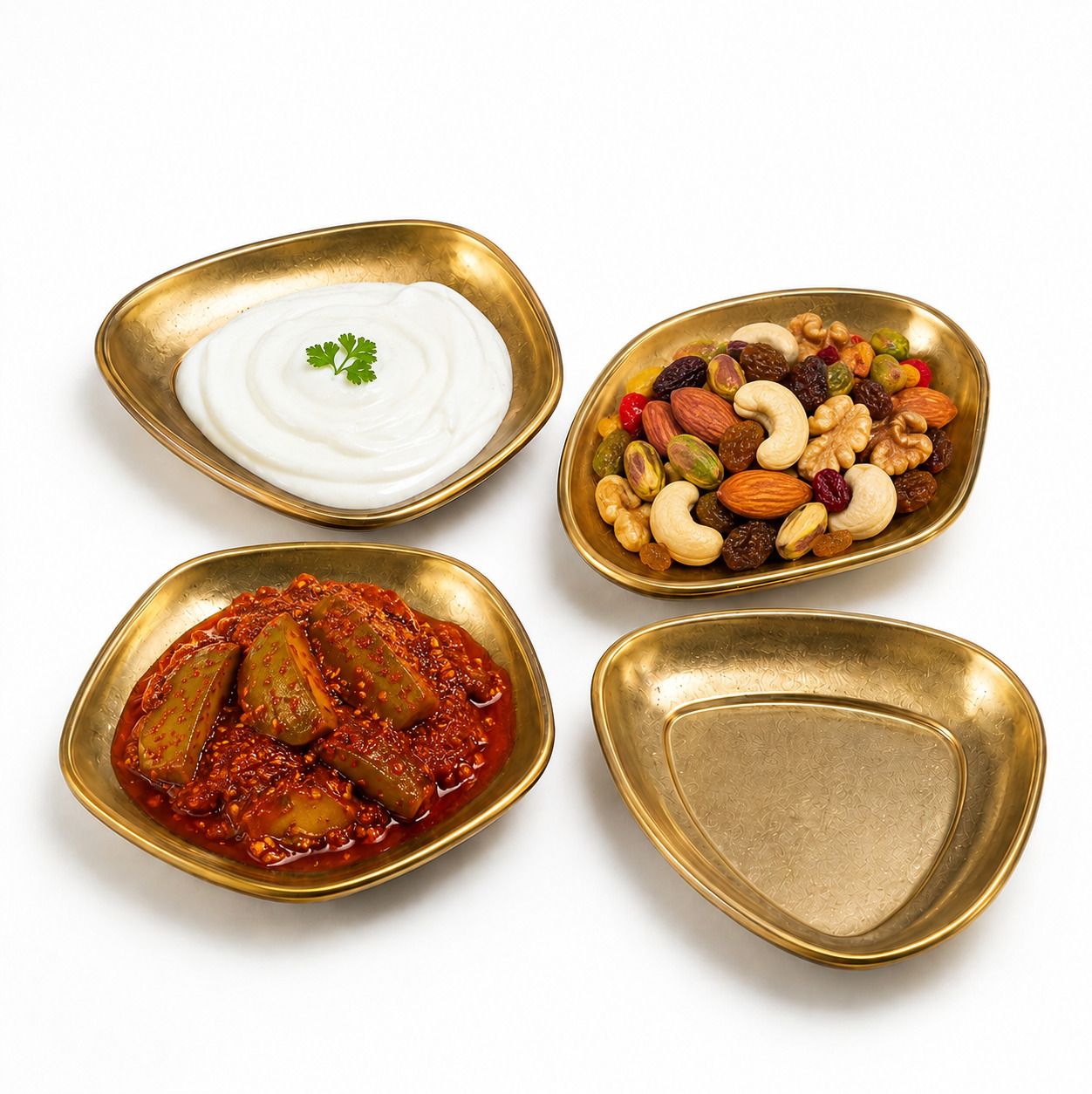 valajogi Golden Snack Dipping Serving Dish Set of 4 for Achar Chutney Mayo and Dry Fruits Chutney Plate-picture-15