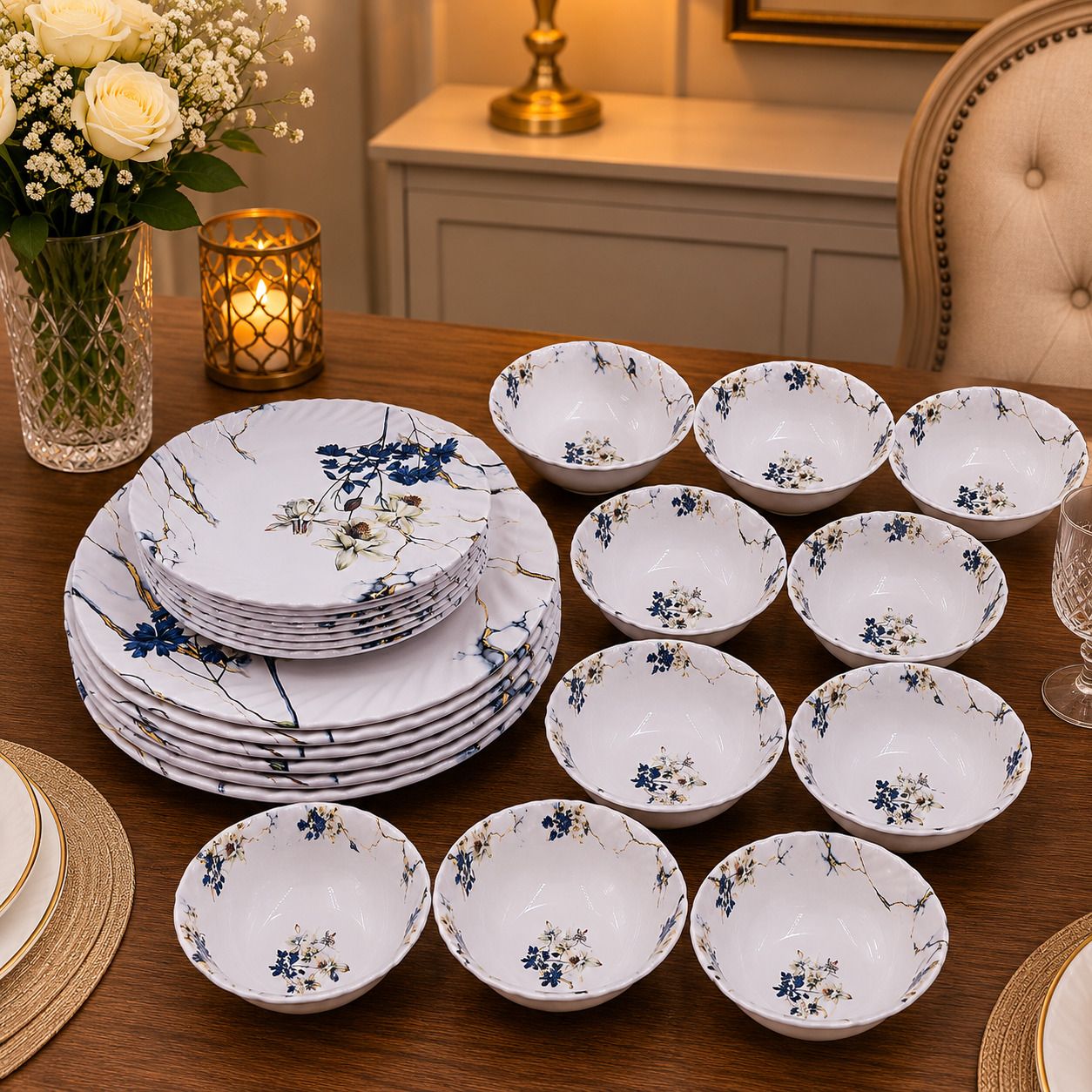 Melamine 11" dinner plate 8" Snacks Plate With Veg-Bowl Set of 24 pc md118 Chip & Dip Tray-image-37