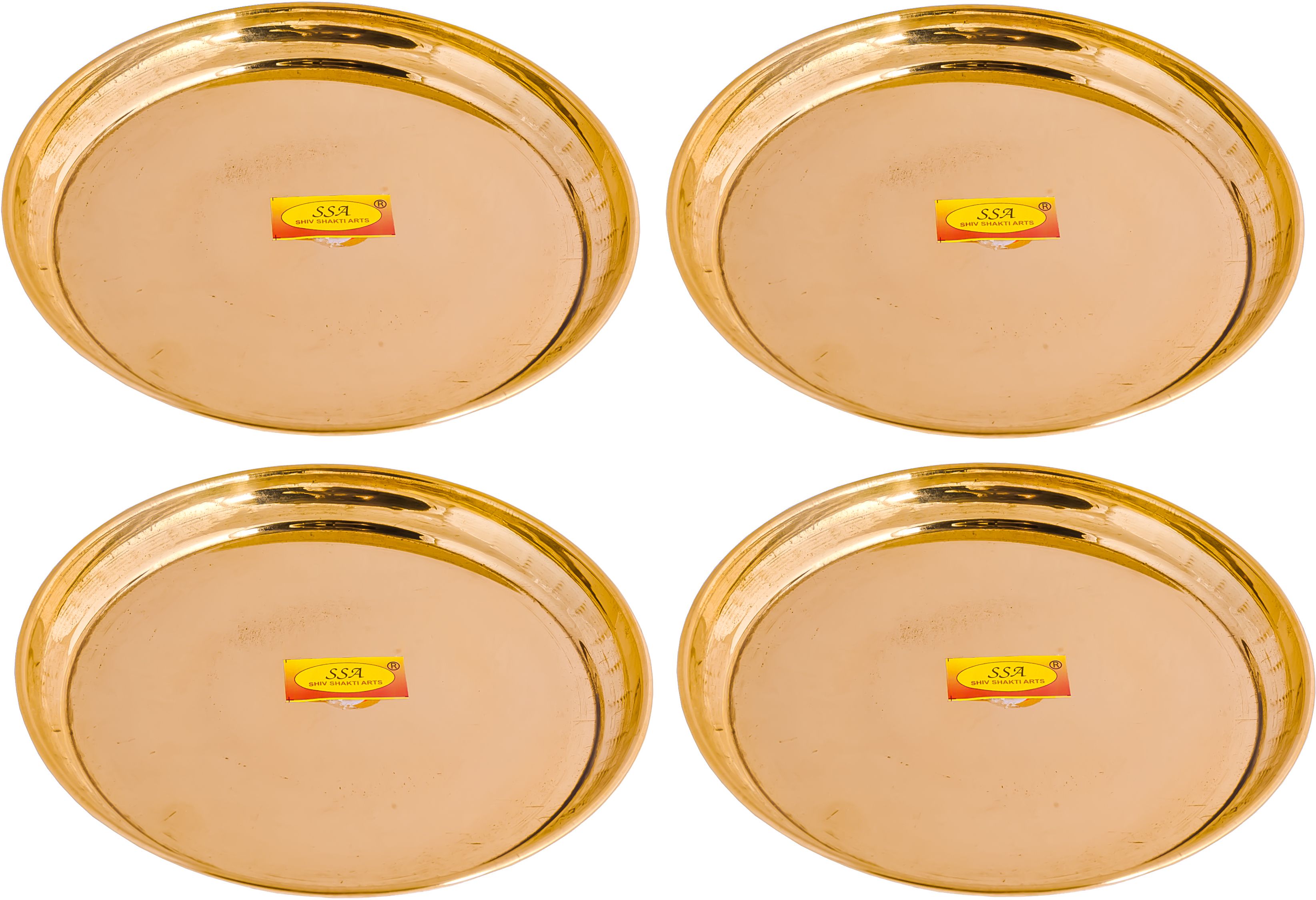 shivshakti arts Brass Plane Plate/ Dinner Plate/ Pooja Thali Serving Food-Tableware(4 Pcs,8 IN) Dinner Plate-picture-31