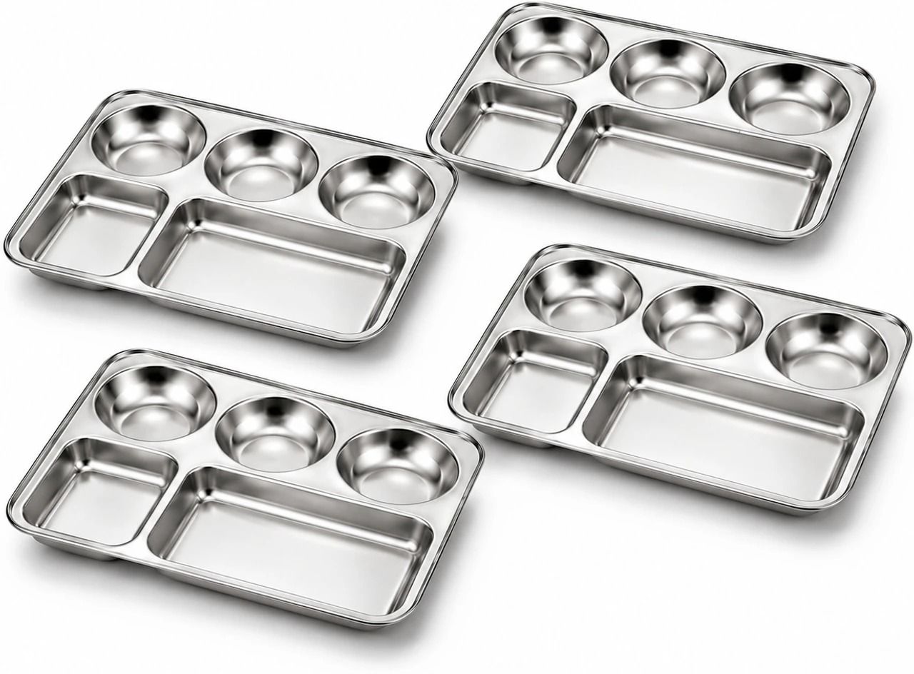 kitchencrash Cuttales steel plate set breakfast lunch Dinner Plate Sectioned Plate-picture-16