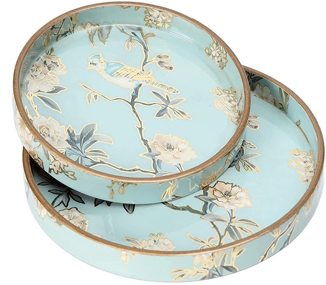 Set of 2 Round Decorative Serving Tray for Diwali & Festive Gifts Tray