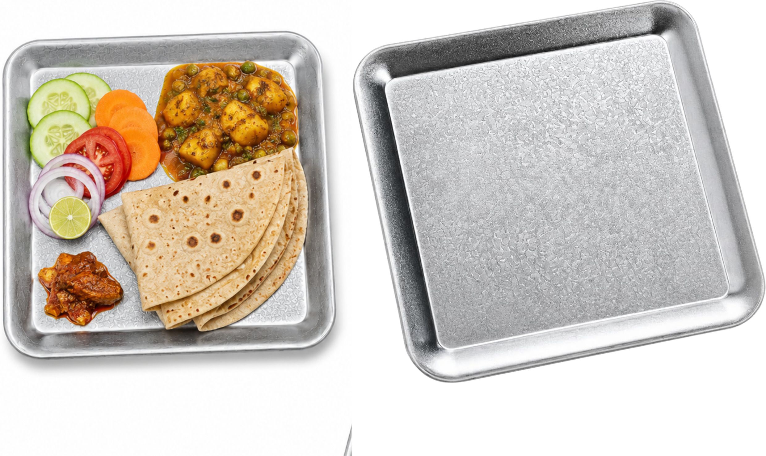Aluminum Elegant Dish Square Silver Serving Plate for Meal, Snack & Dinner Thali Dinner Plate-image-18