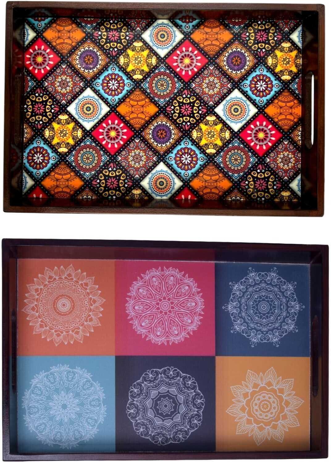 Wooden tray set of 4 multicolor print|Serving Tray|AHS-TRAY4 H142_0714 Tray-image-35