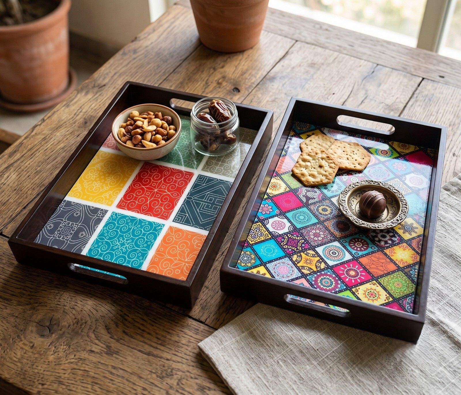 angira handicrafts Elegent Wooden serving tray AHS-2SER.TRAY37 Chip & Dip Tray-picture-35