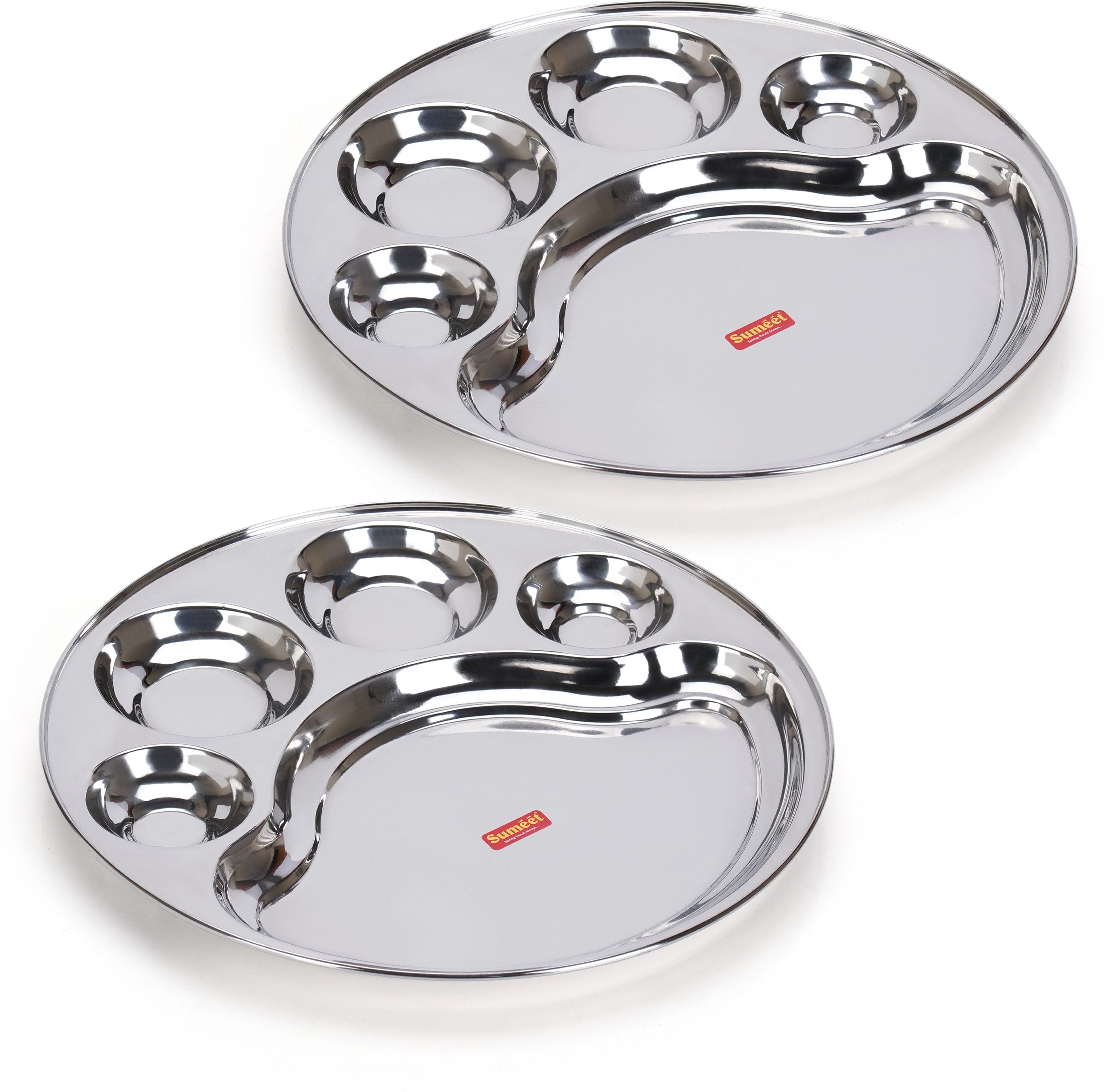 sumeet Stainless Steel Round 5 in 1 Compartment Lunch / Dinner Plate, 31cm Dia Sectioned Plate-picture-31