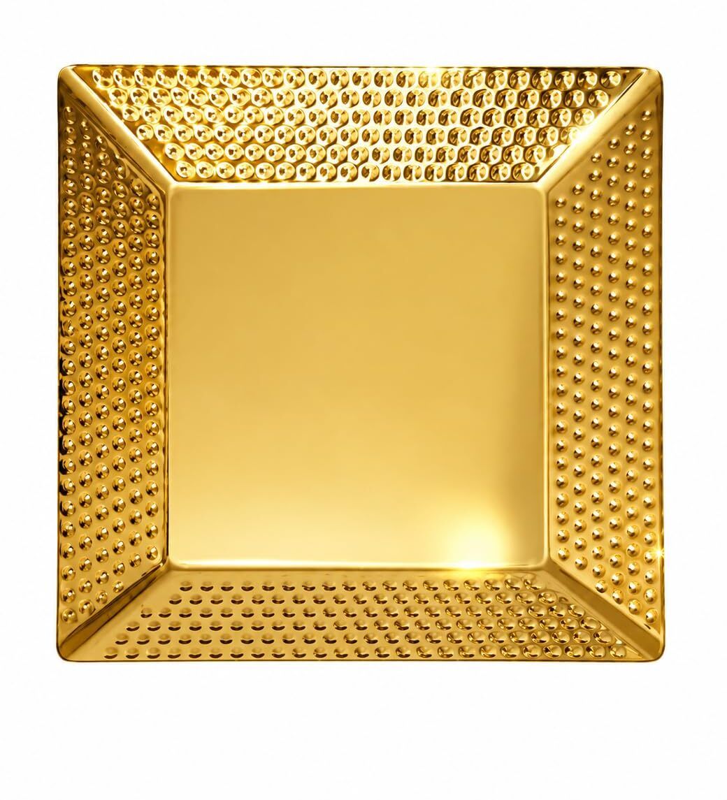 Golden Square Decorative Serving Tray for Dry Fruits, Snacks, Mithai, Pooja Plat Rice Plates-image-23
