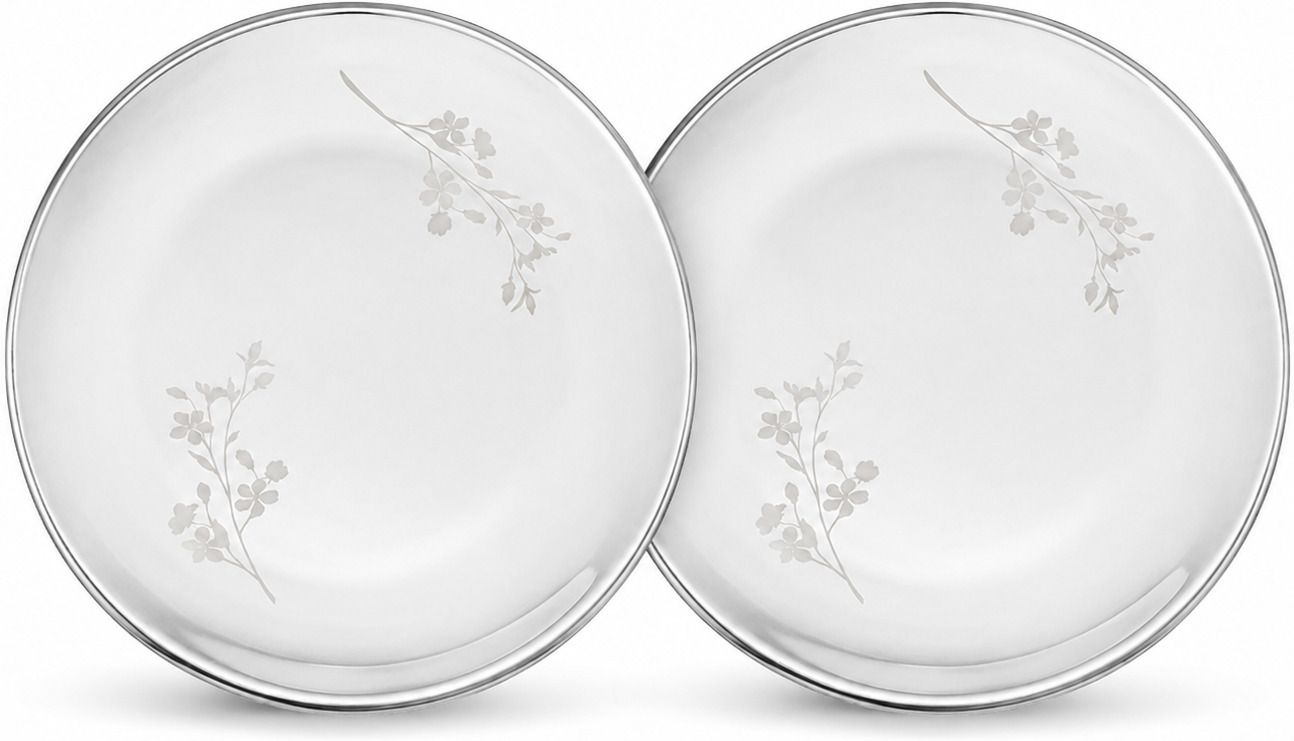Stainless Steel 8-Inch Microwave Safe Plate Set of 2 Daisy Laser Print Durable Dinner Plate-image-2