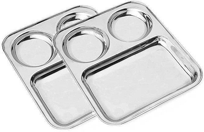Lunch/Dinner Plate / Bhojan Thali 3 in 1 Compartments Plate Pack of 2 Sectioned Plate-image-22