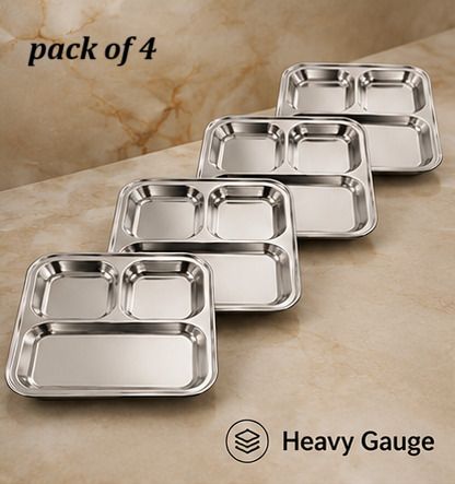 Stainless Steel 3 Compartment Thali Set | Food Serving Plate | Mirror Finish | Sectioned Plate-image-19