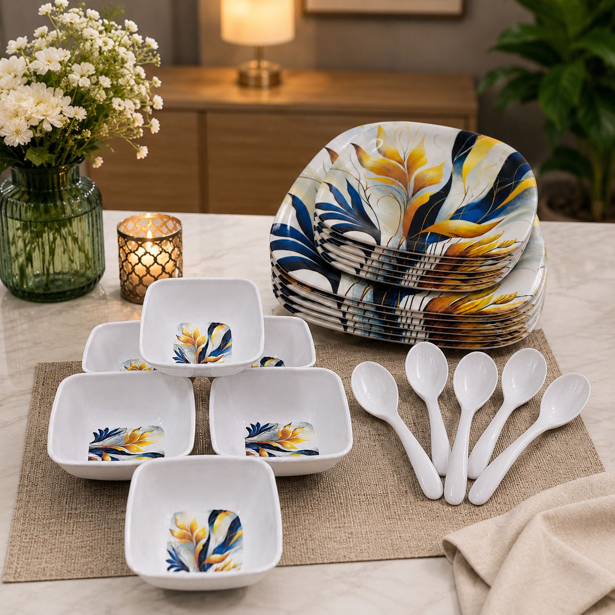 10.5" dinner plate 8" Snacks Plate With Veg-bowl & Spoon Set of 24 pc md110 Dinner Plate-image-42