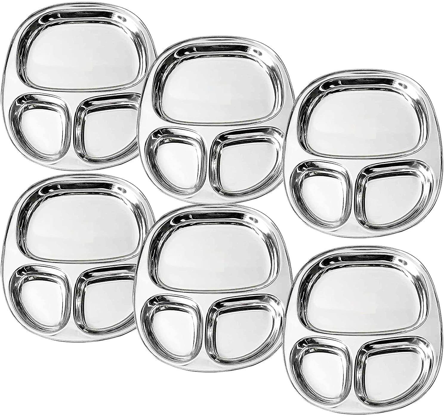 Stainless Steel 3 IN 1 Three Compartment Nasta/Dinner Plate- Set of 6 Large Sectioned Plate-image-27