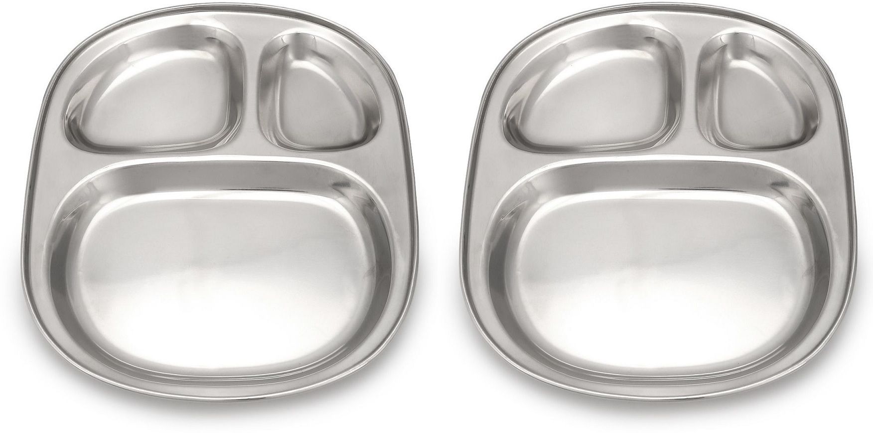 Stainless Steel 3 IN 1 Three Compartment Nasta/Dinner Plate- Set of 2 Large Sectioned Plate