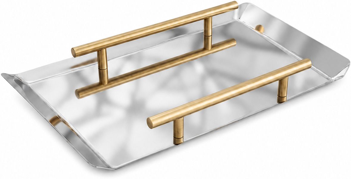 yopple Stainless Steel Serving Tray with Golden Handles 32x6.5x1.5 cm Rectangular Dinner Plate-picture-28