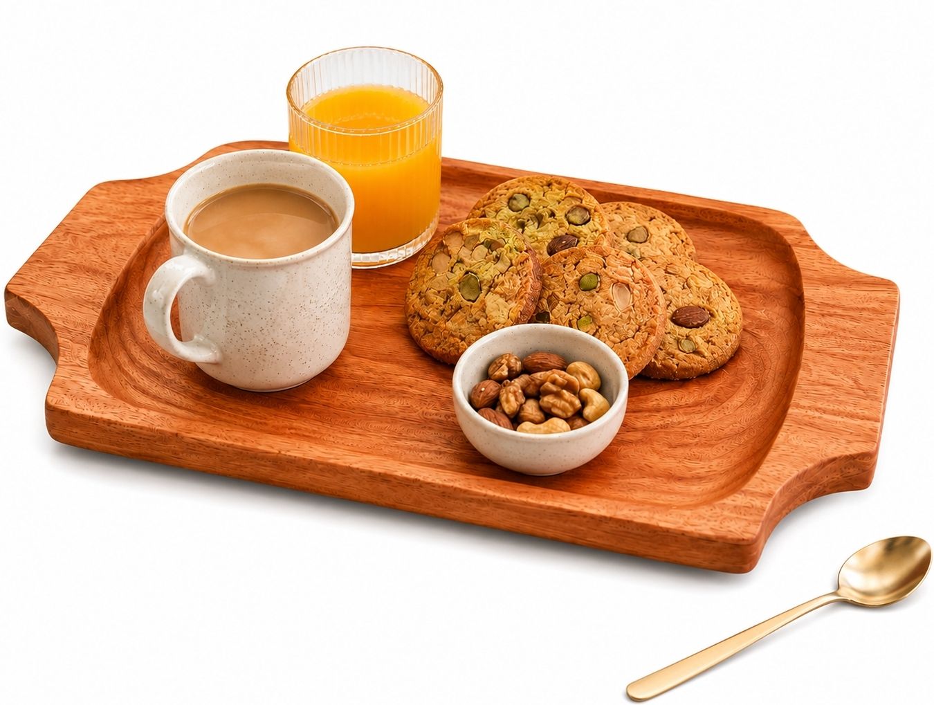 Wooden Serving Tray for Tea, Coffee, Snacks & Breakfast | Tray with Handles Chip & Dip Tray-image-49