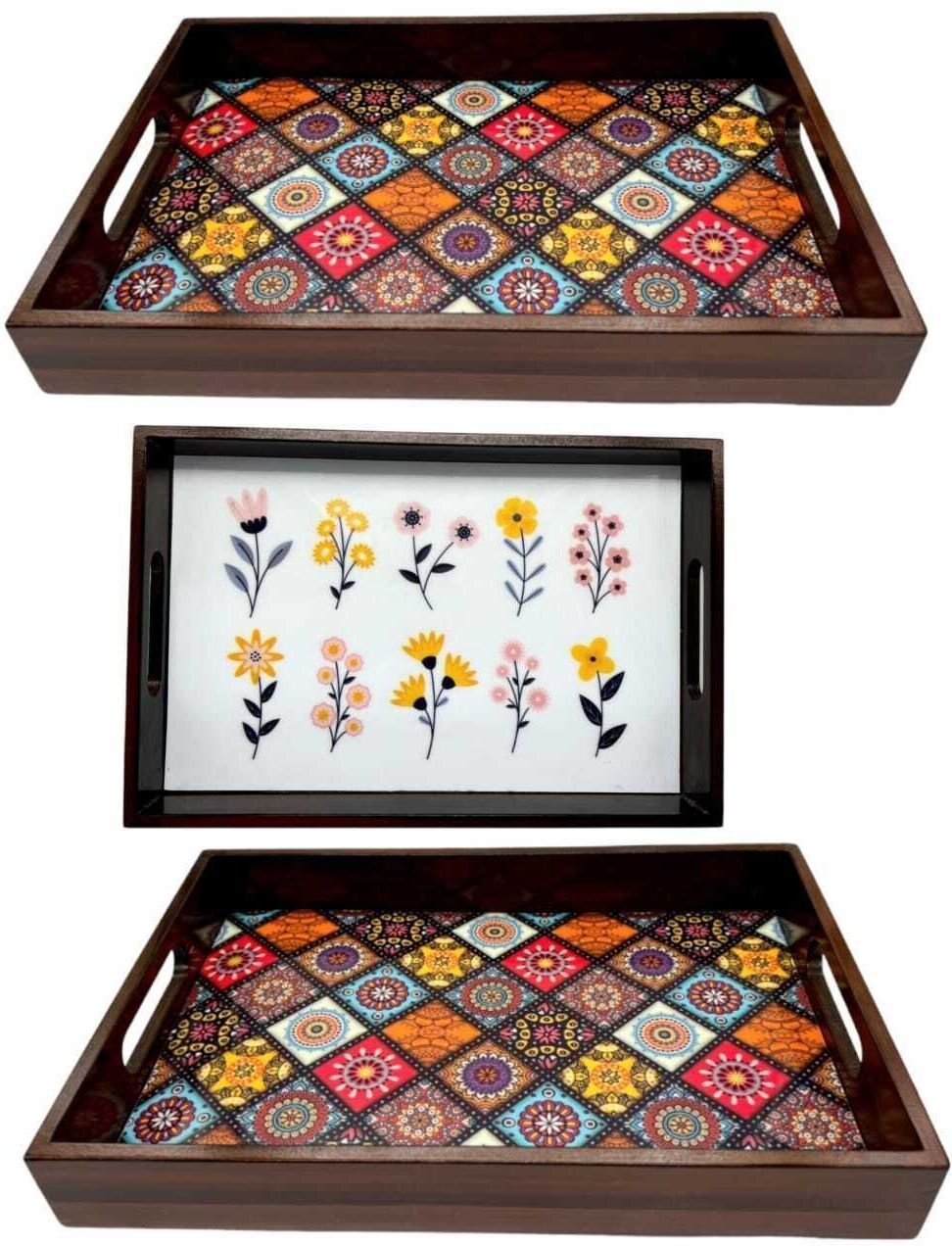 angiira handicrafts Wooden Tray set of 3 for serving Tea/coffee/snacks AHS-TRAY069_1310_1407 Tray-picture-31