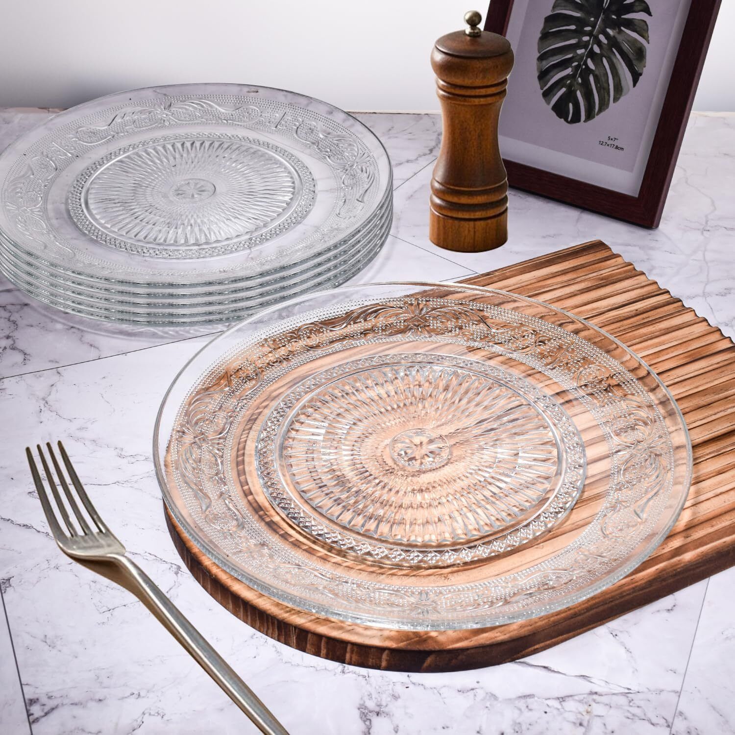 6INCH Crystal Clear Glass Plate | Vintage Designer Serving Set for Modern Homes Dinner Plate-image-33