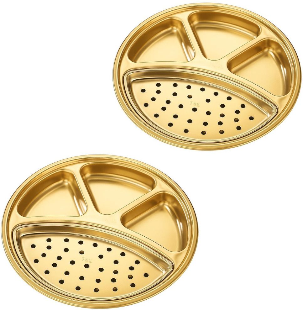 shiv sales 2 Pcs Round Stainless Steel Partition Plate for Meals, Snacks and Serving Dinner Plate-picture-40