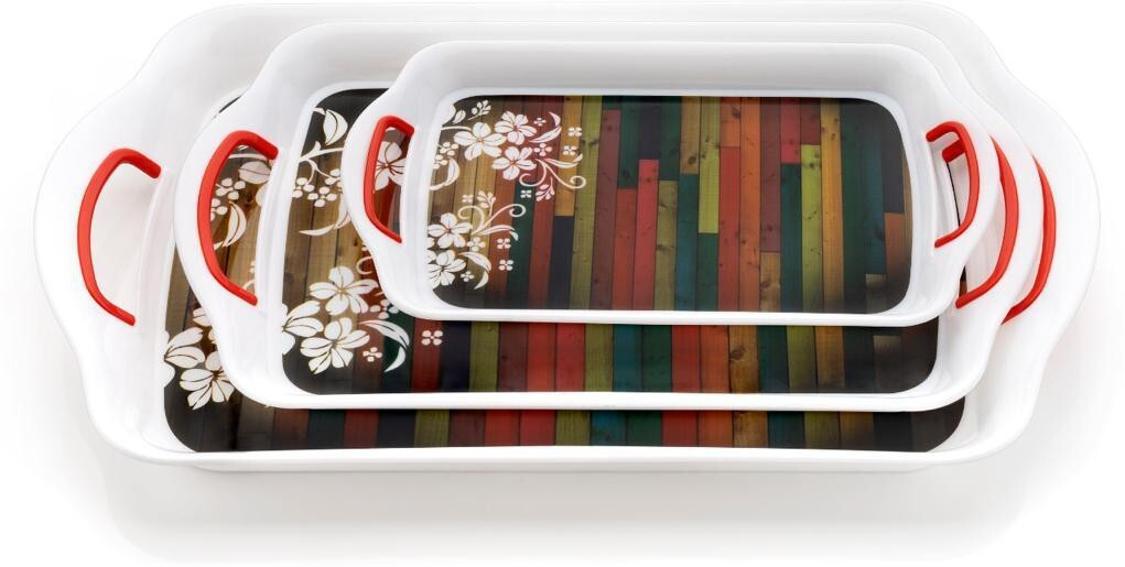sorath ( Set of 3 Trays) lineing & flowers design Tray Serving Set for home (Pack of 3) Tray image 1