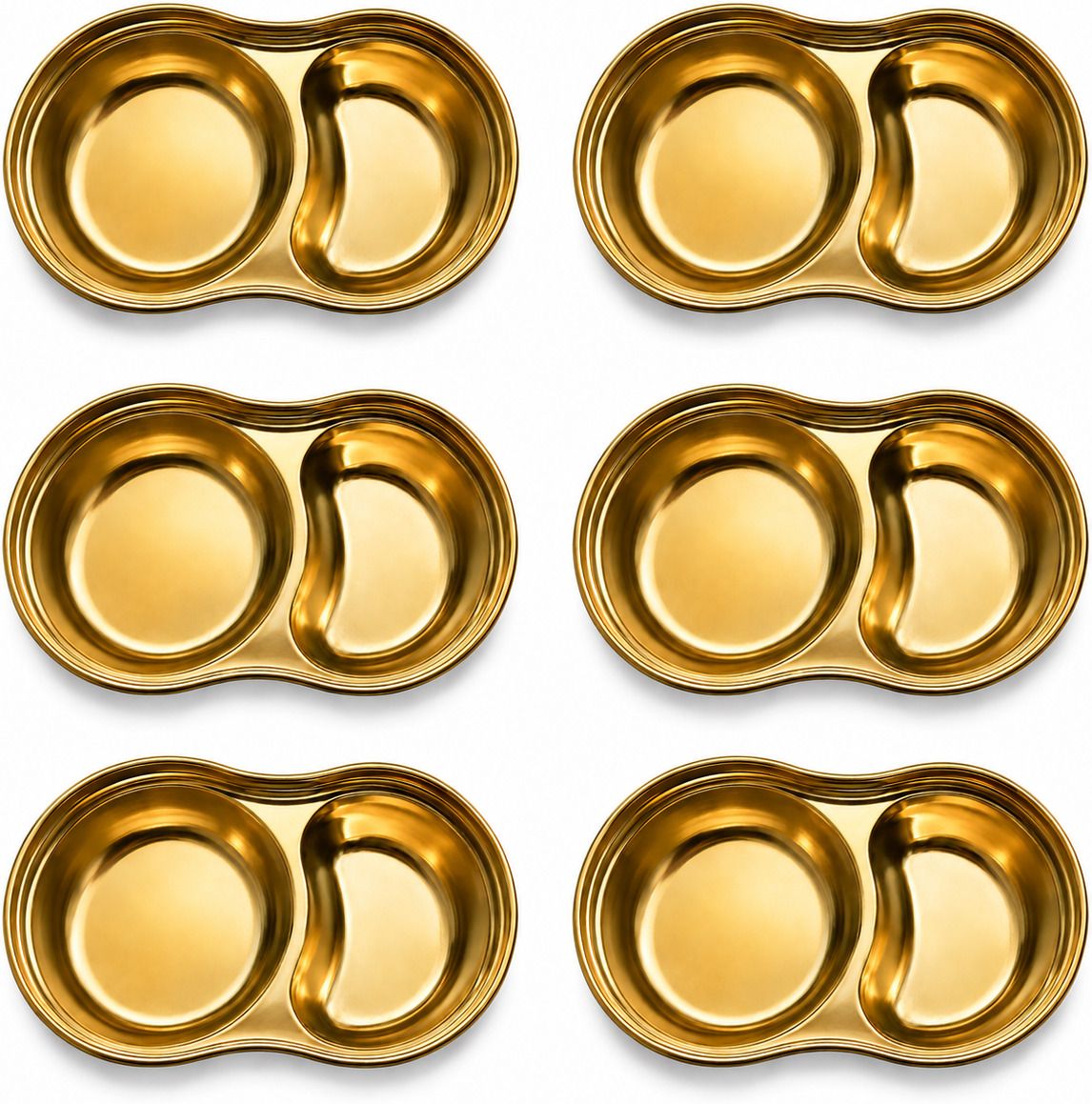 yopple Golden Steel 2 Compartment Serving Plate Snack Dinner Thali Dish Tray(Pack Of 6) Chutney Plate-picture-21