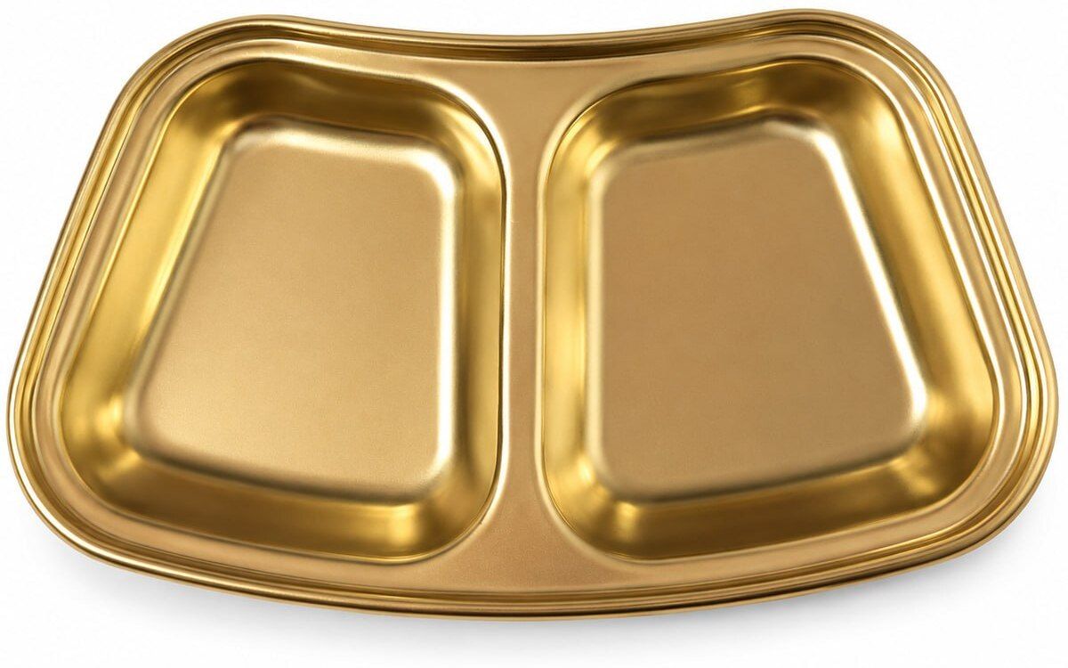 yopple Gold Stainless Steel 2 Compartment Serving Plate Snack Dinner Thali Set Chutney Plate-picture-25