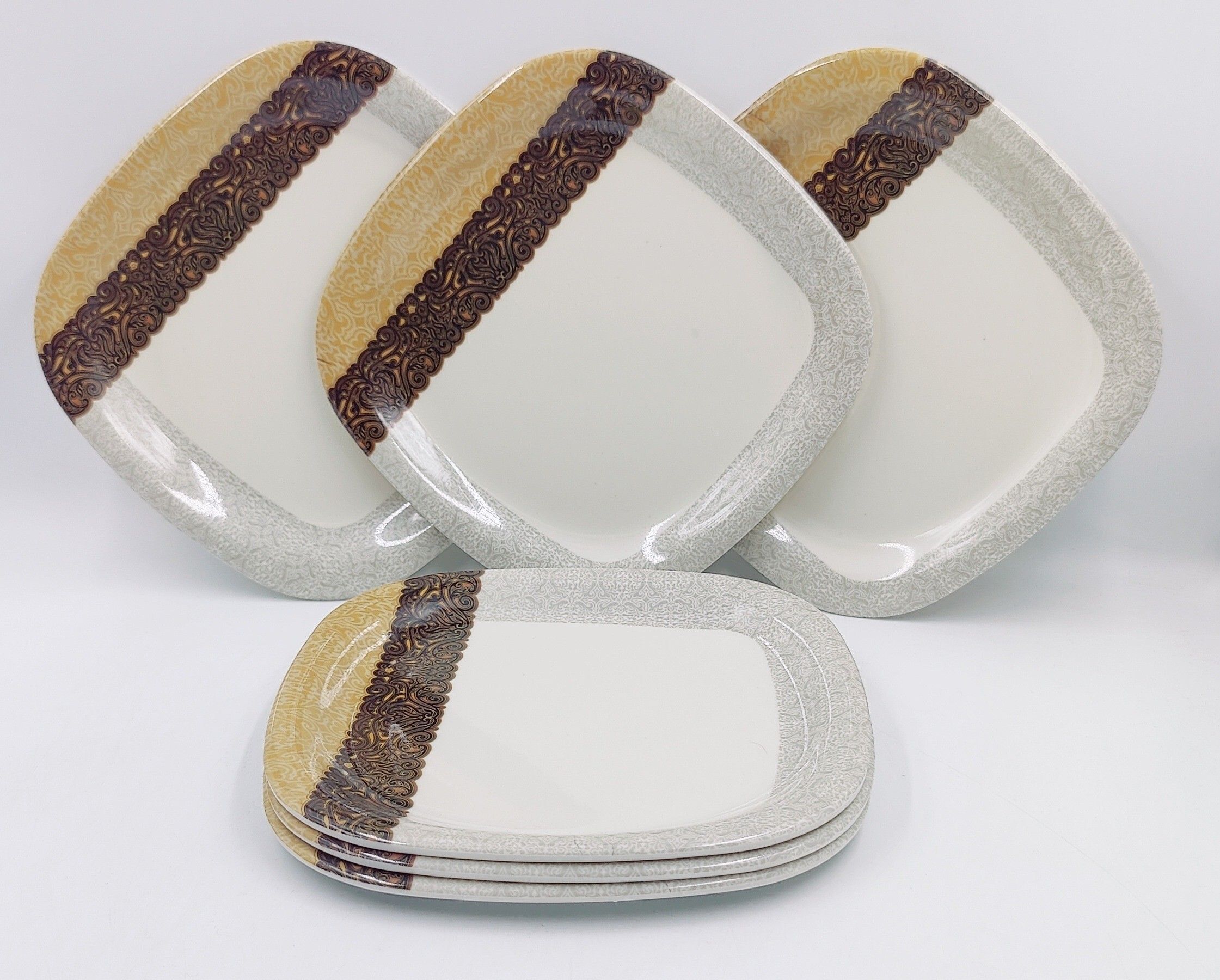 Melamine Dinner & Lunch Plate Printed Square Serving Plate Glossy Finish 11inc Dinner Plate-image-18