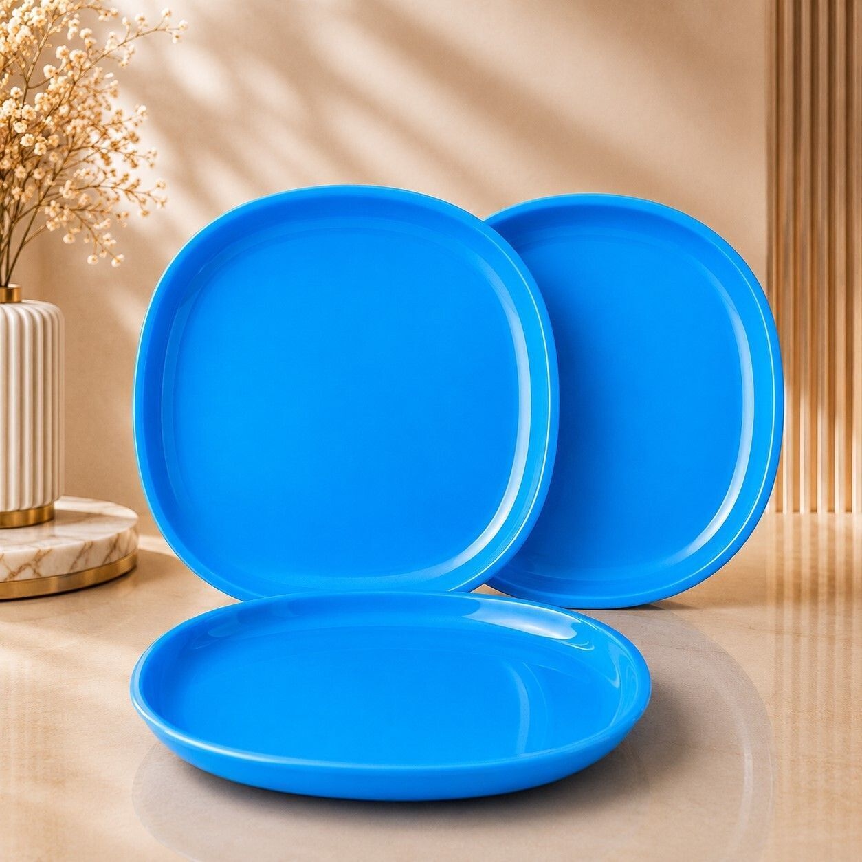 Blue 11 Inch Square Plastic Dinner Plate-image-1
