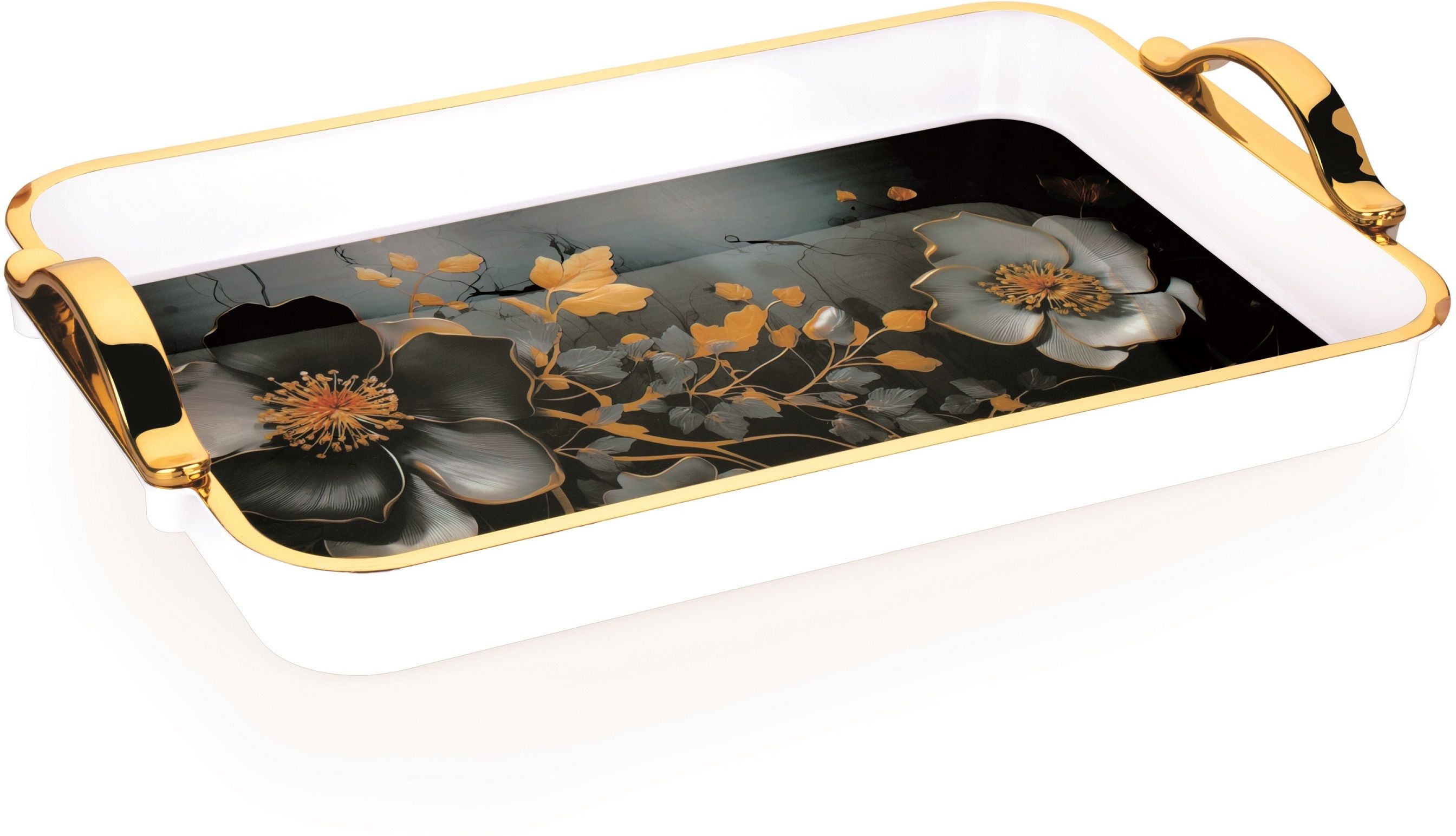 nabhya Flower Printed Serving Tray Plastic Material BPA Free Tray with Handle for Tea, Tray-picture-31