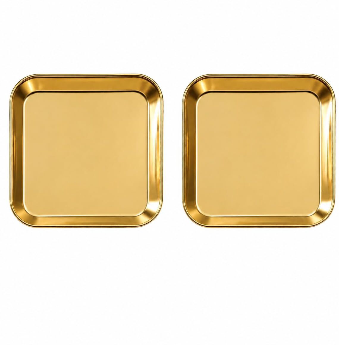 Golden Stainless Steel Square Serving Plate Set of 2 Tray-image-34