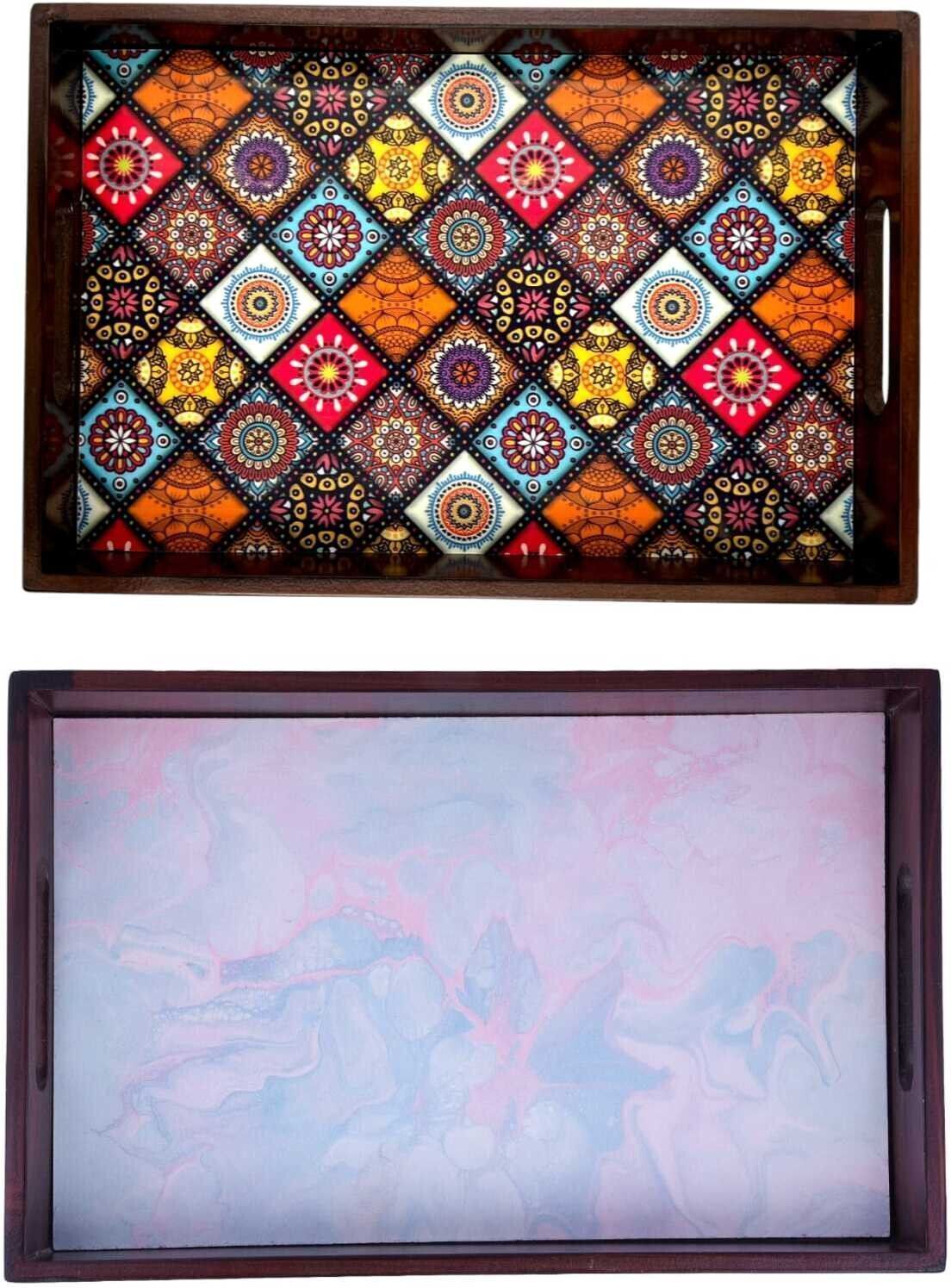 Wooden tray set of 2 with UV print|Serving Tray|Multipurpose Tray|AHS-T1066_Ne Tray-image-13