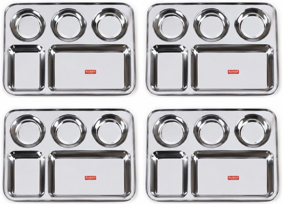 Stainless Steel Rectangular 5 in 1 Compartment Lunch Sectioned Plate-image-31