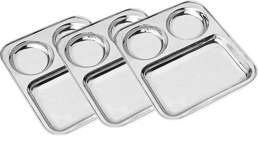 Lunch/Dinner Plate / Bhojan Thali 3 in 1 Compartments Plate Pack of 3 Sectioned Plate-image-41