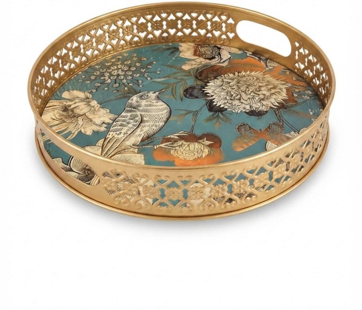 METAL PICHWAI ROUND TRAY WITH SPARROW PATTERN Tray-image-29