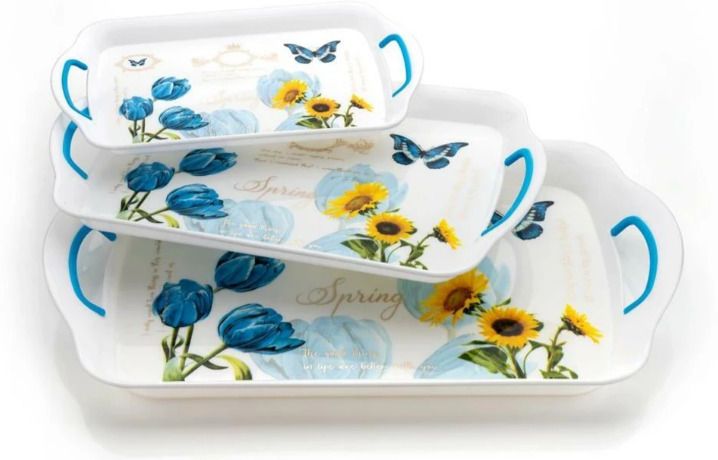 : Floral Print Serving Tray Set with Handles Tray-image-9