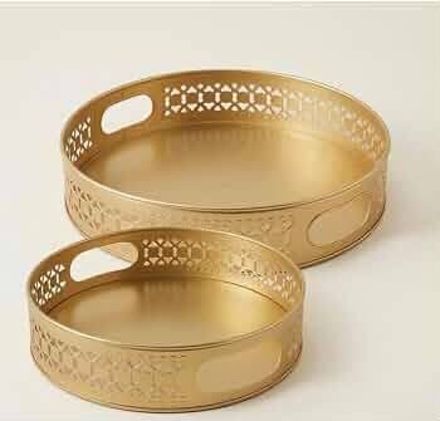 Round Cutwork Gold Serving Tray Set of 2 (10” & 8”) Tray-image-18