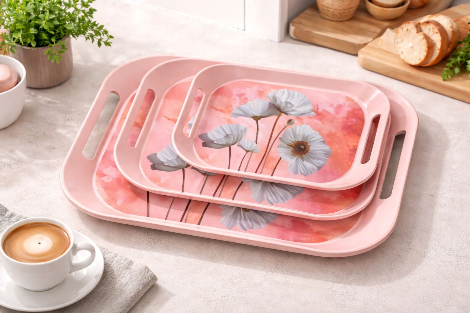 Tea & Snack Serving Tray with Handles | Lightweight Design Tray Serving Set-image-38