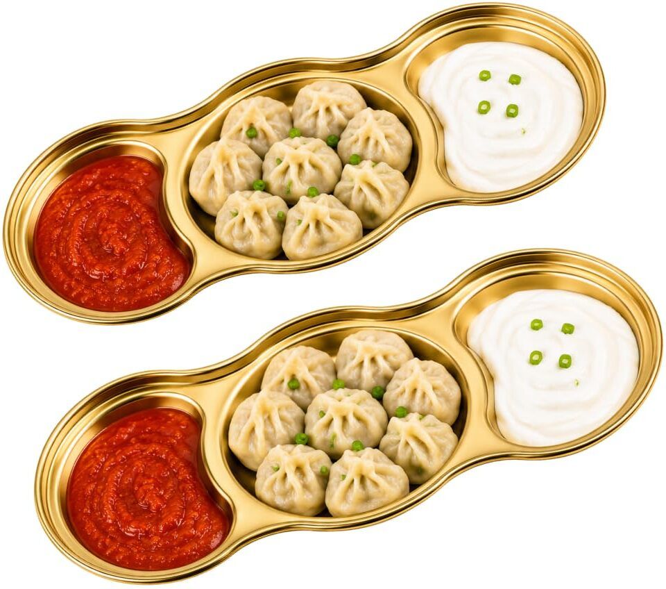 samusagya Stainless Steel 3 Grid Momos Serving Dish Chip & Dip Tray-picture-2
