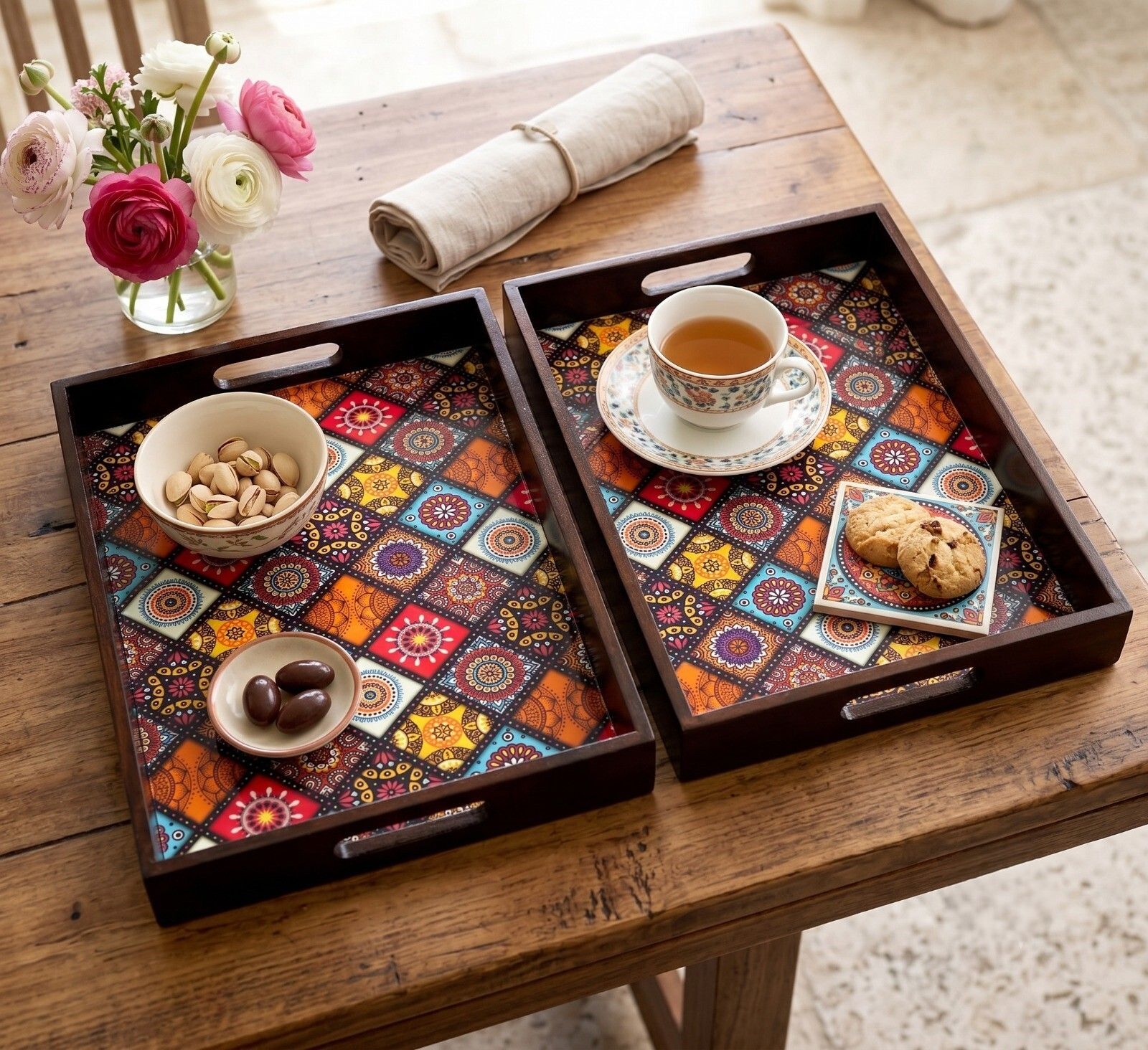 angira handicrafts Elegent Wooden serving tray AHS-2SER.TRAY35 Chip & Dip Tray-picture-38