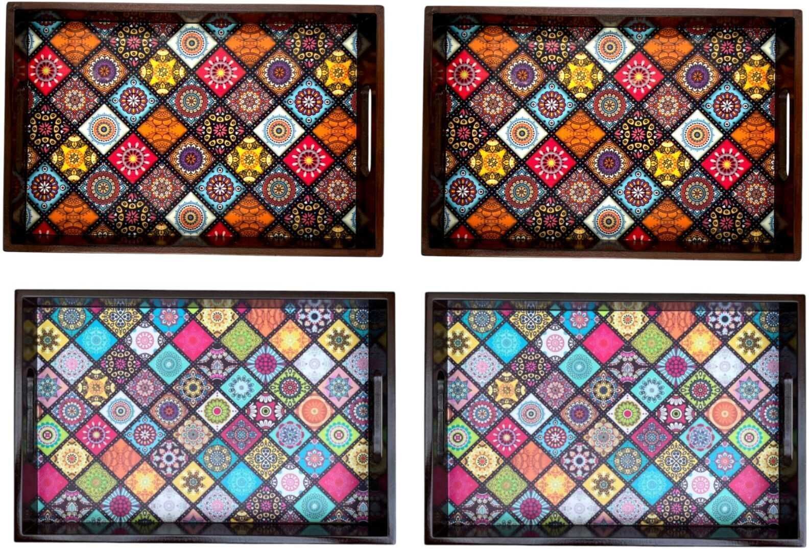 Wooden tray multicolor print|Serving Tray|Multipurpose Tray|AHS-TRAY432_1128_2 Tray-image-6