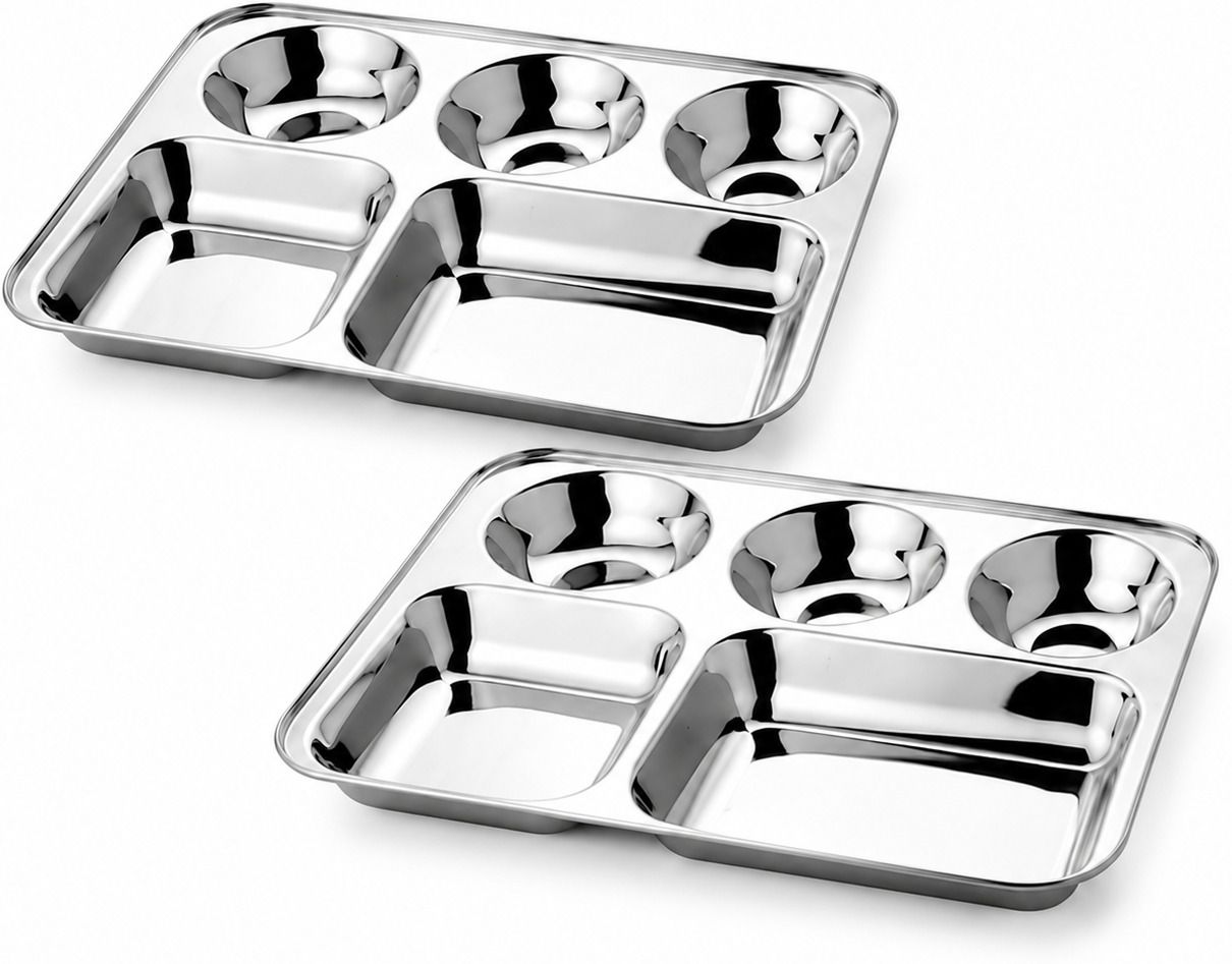 nirton Stainless Steel 5 Compartment Plate Set Pack of 2 Mirror Finish Thali Dinner Plate-picture-31