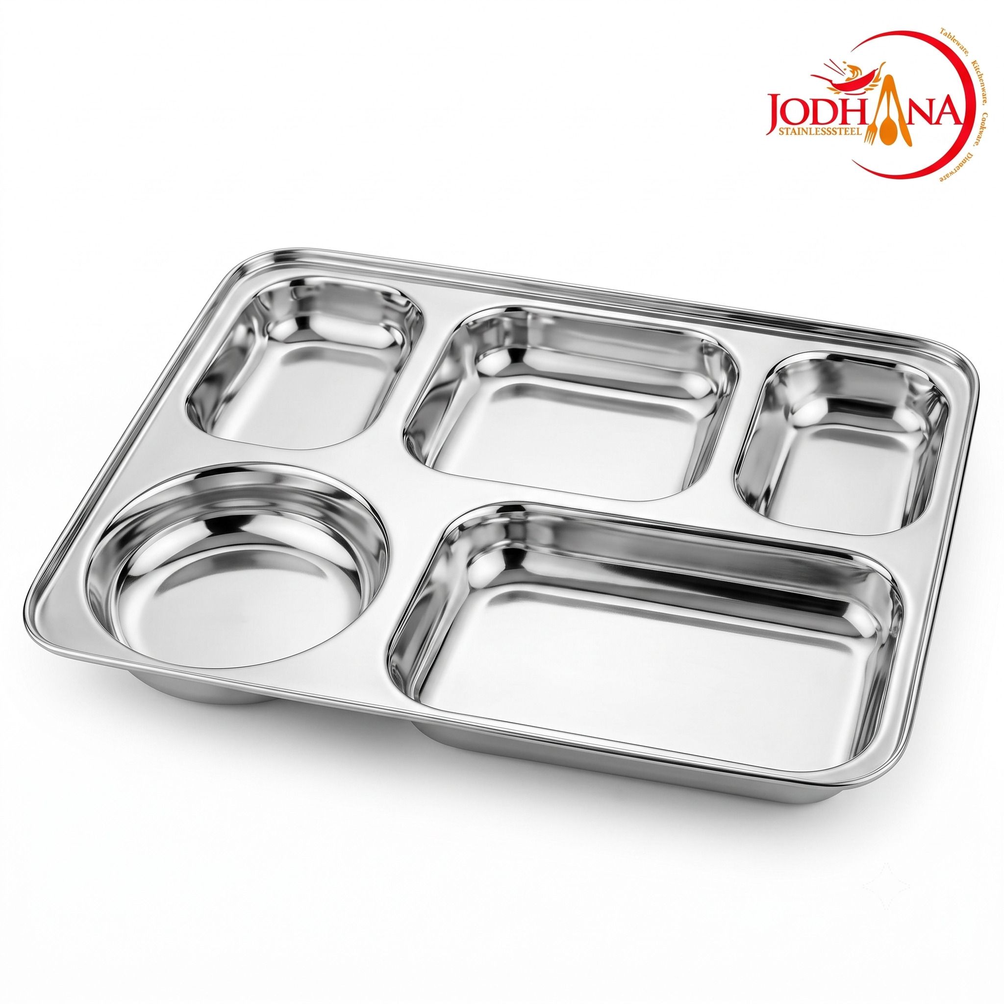 Steel Infinia 5-in-1 Compartment Plate | Bhojan Thali | 5 Section Mess plate Sectioned Plate-image-28