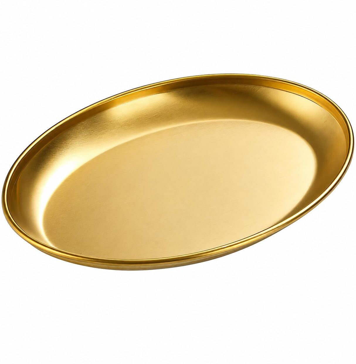 Golden Oval Serving Tray for Home Pooja Dining Metal Decorative Platter Tray-image-29