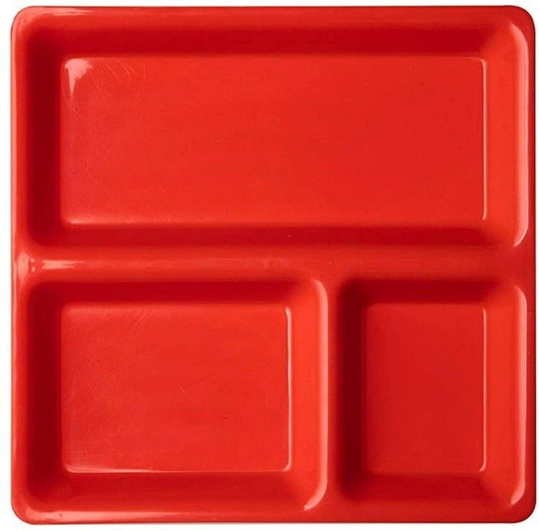 Plastic Food-Grade Plastic 3 in 1 Compartments Pav Bhaji Plate,serving plate red Sectioned Plate-image-39