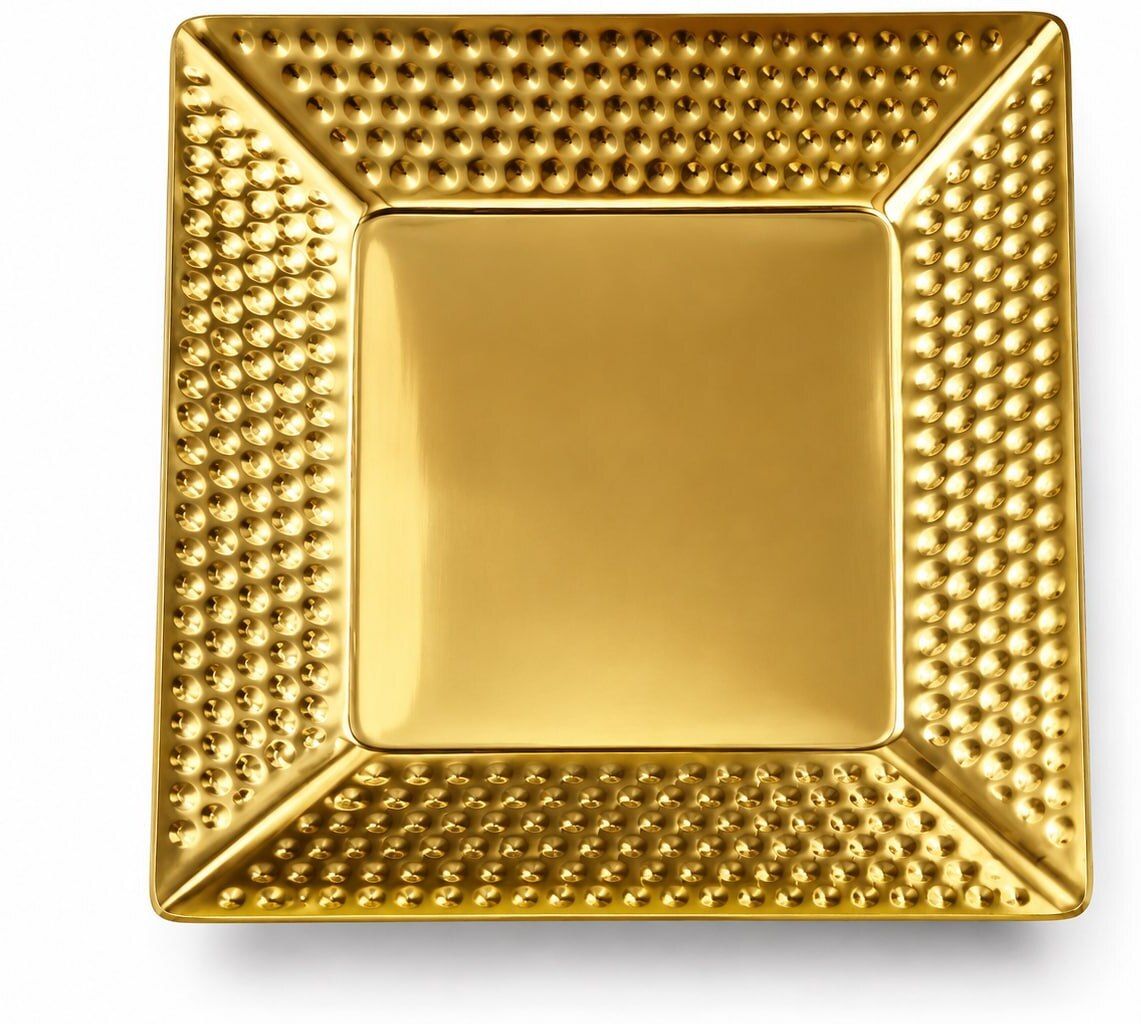 crega Golden Decorative Serving Tray for Tea Coffee Snacks, Square ,Kitchen Counter Dinner Plate-picture-44