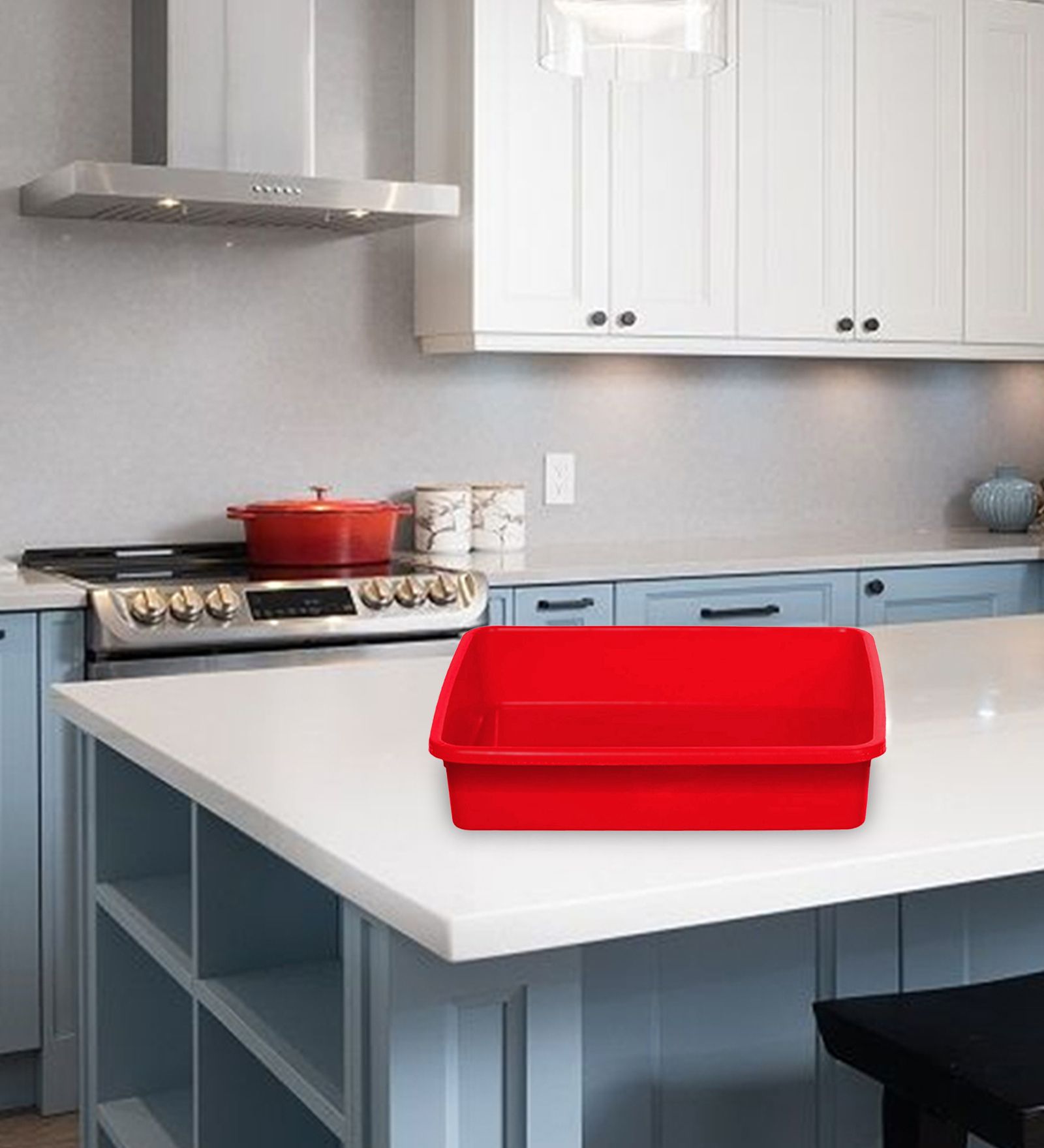 Multiuses Rectangular Plastic Large Tray, Bin, Organizer (Red) Tray