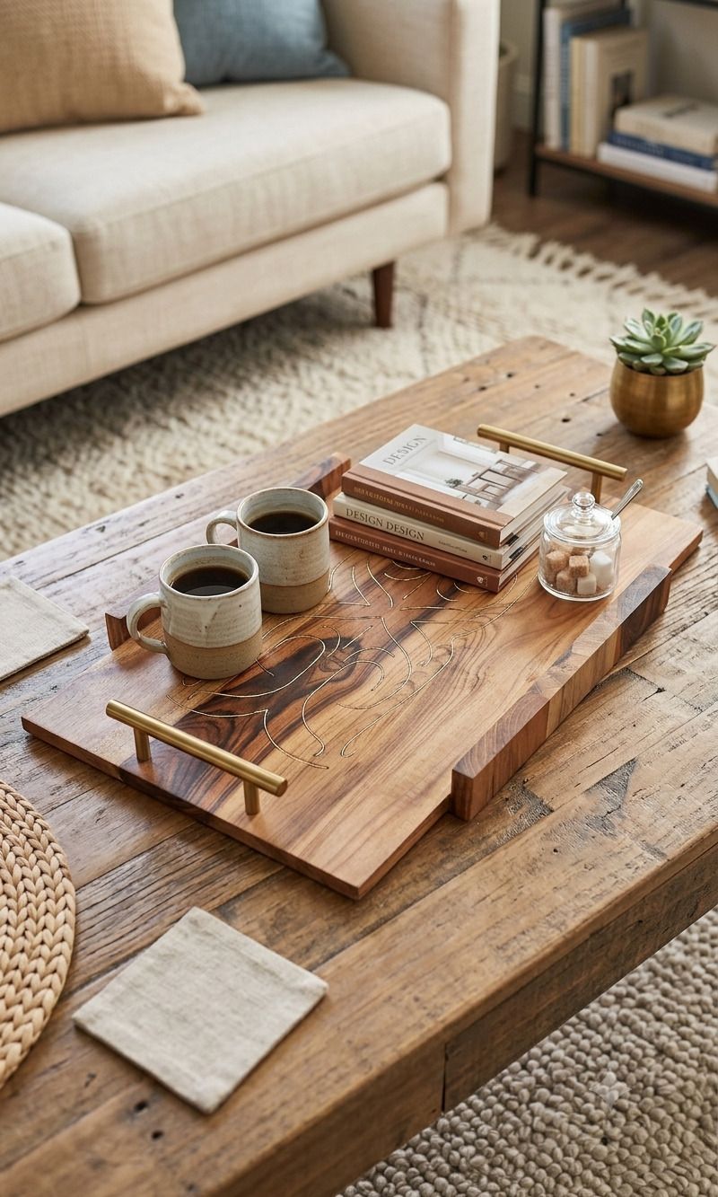 chakravartin studios Brass Inlayed Teak (Sagaun/Sagwan) Tea and Paan Serving Tray Tray-picture-11