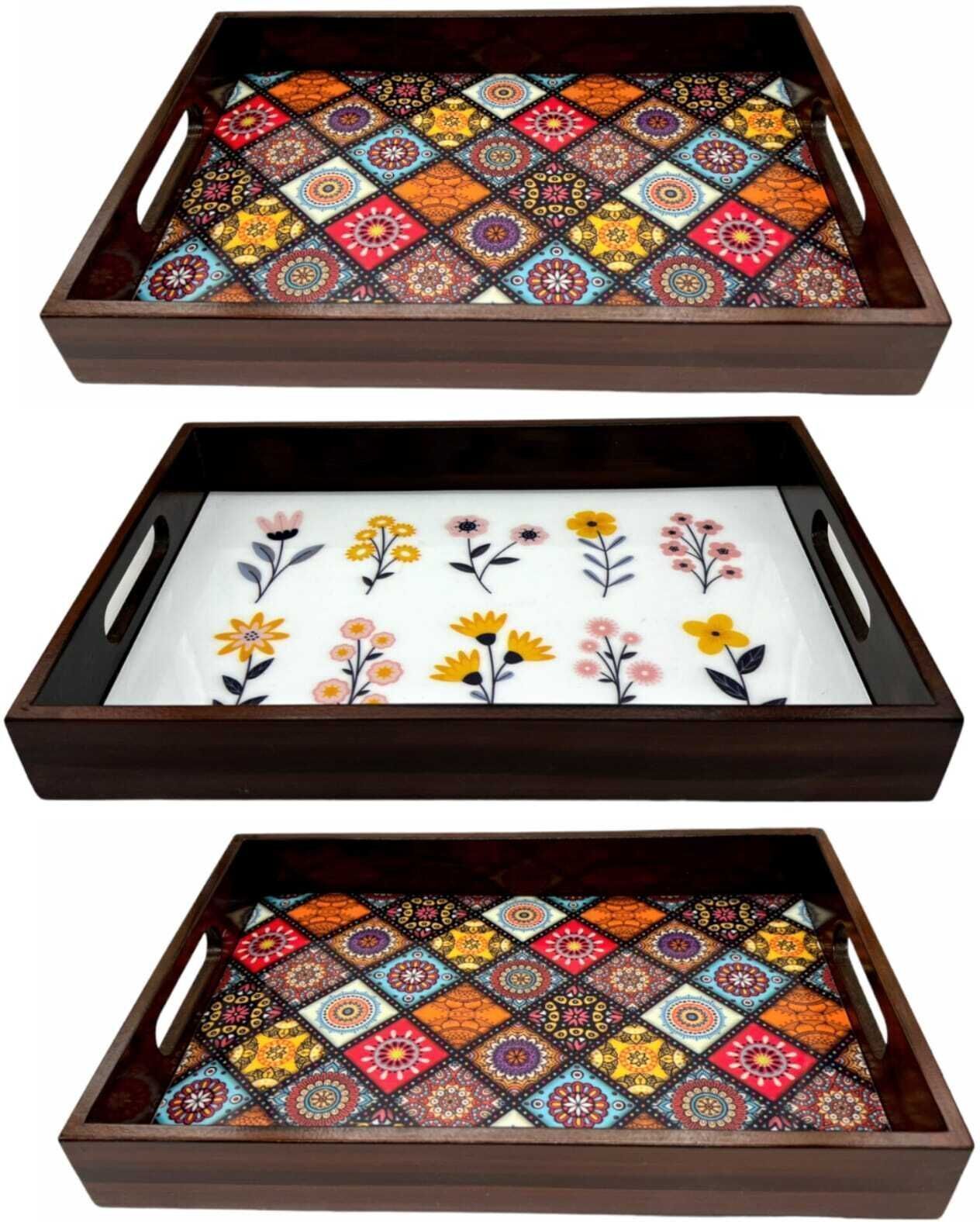 angiira handicrafts Wooden Tray set of 3 for serving Tea/coffee/snacks AHS-TRAY054_1310_1407 Tray-picture-29