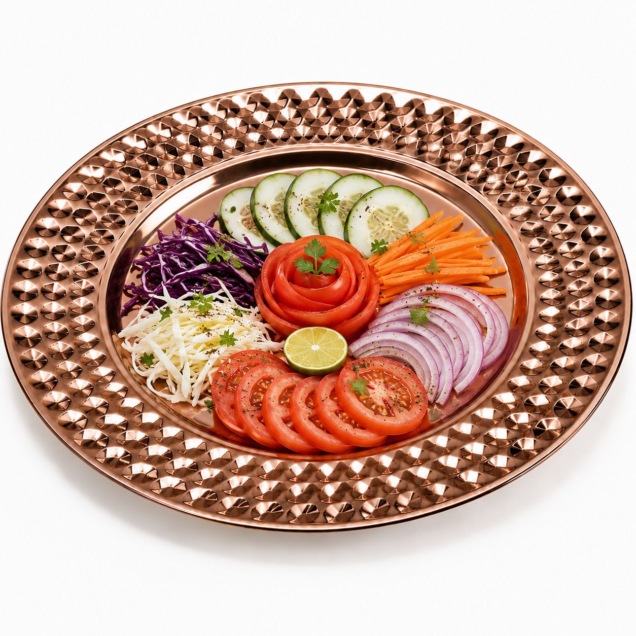 bhajanshree Hammered Rose Gold Serving Dish for Lunch, Dinner, Snacks and Desserts Plate Tray-picture-34