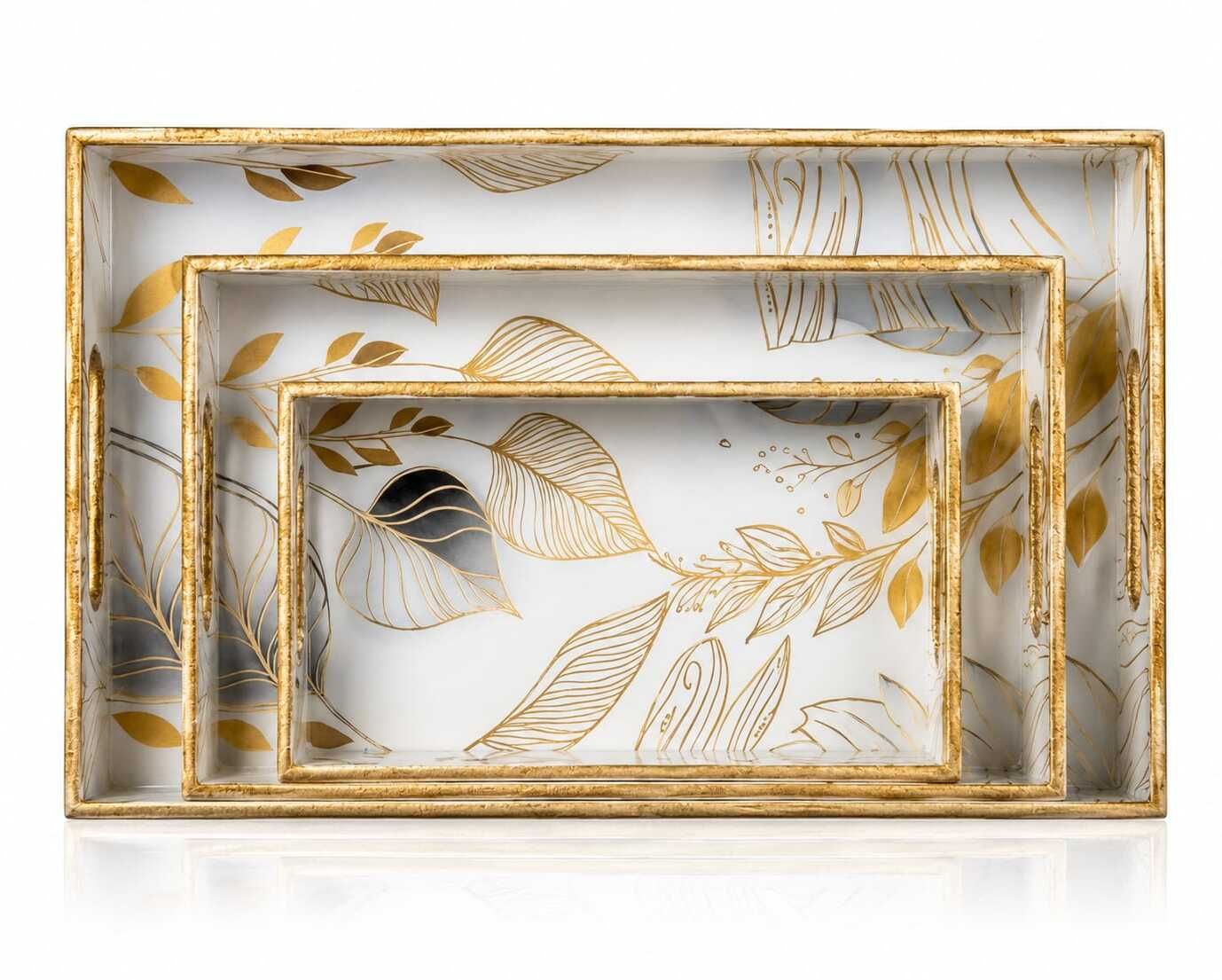 Golden Leaf Decorative Tray Set of 3 Tray-image-9
